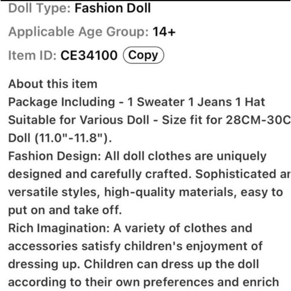 Barbie doll clothes - 3 piece set
Distressed Jeans, Sweater, Beanie Off White - Picture 2 of 4